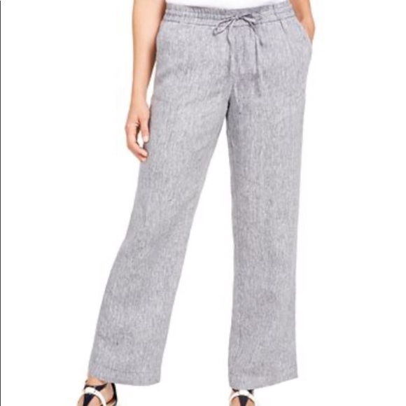 New CHARTER CLUB Gray Linen Drawstring-Waist Pants Size Petite Small - Picture 1 of 11